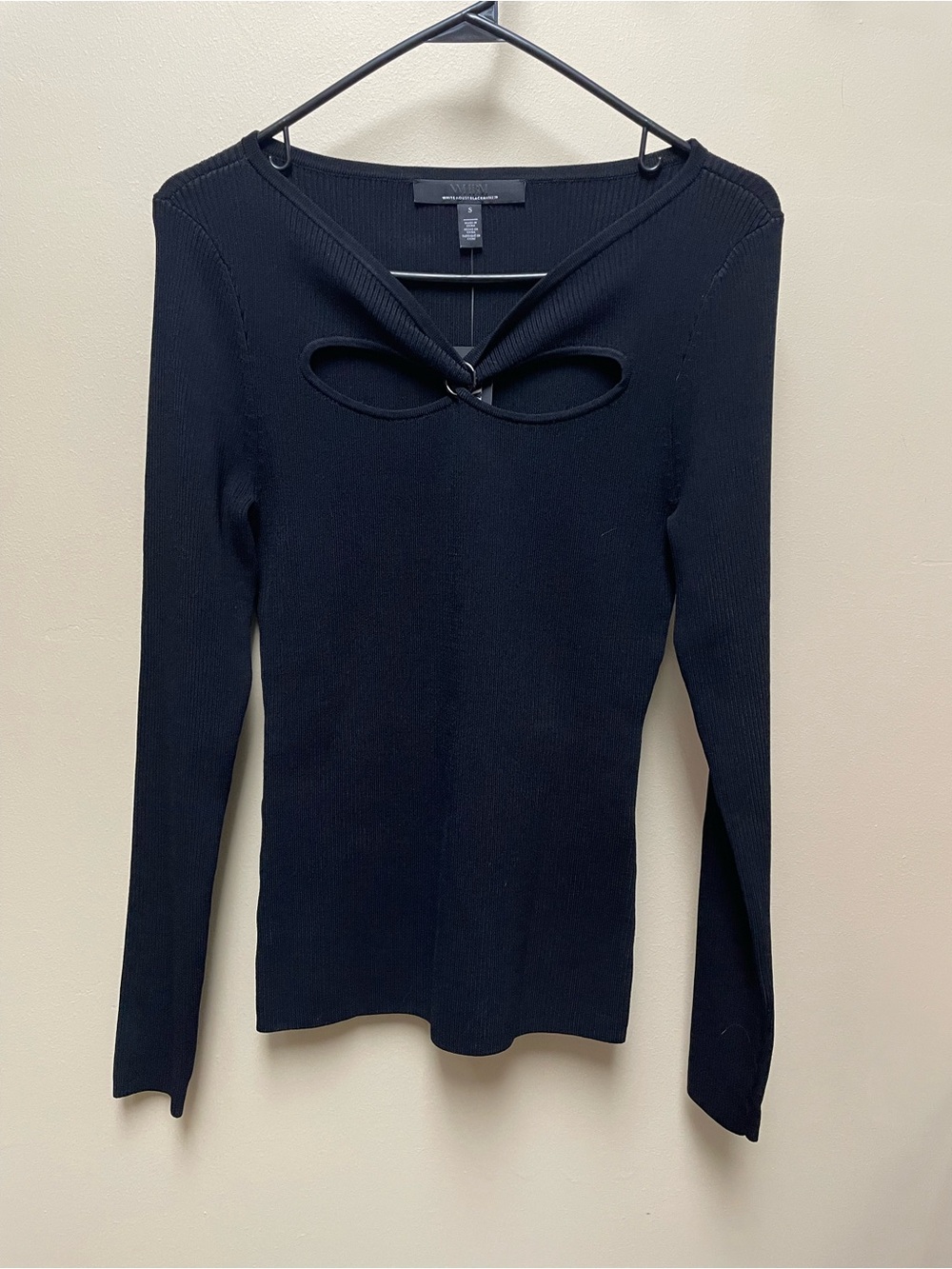 Black Long Sleeve Ribbed Top with Front Cutout